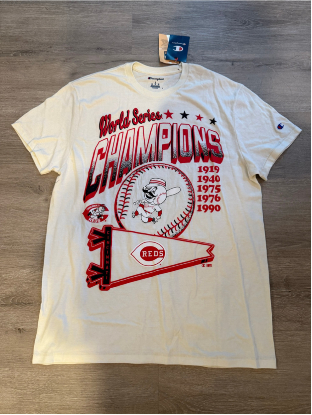 Women Champion Cincinnati Reds World Series Champions T-Shirt, White/Red, Size L